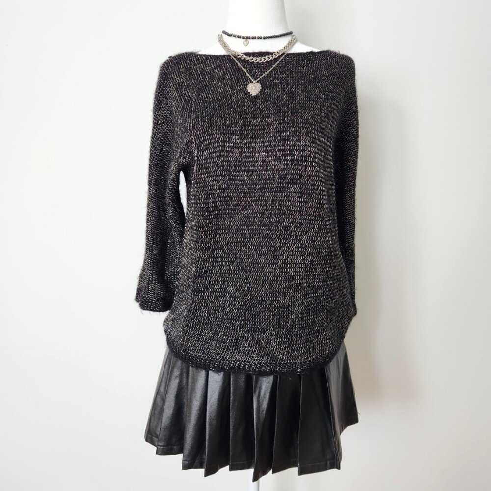 Y2K‎ Grunge Black Metallic Knit Sweater Small Whimsigoth Witchy Dark Fairy Gold
